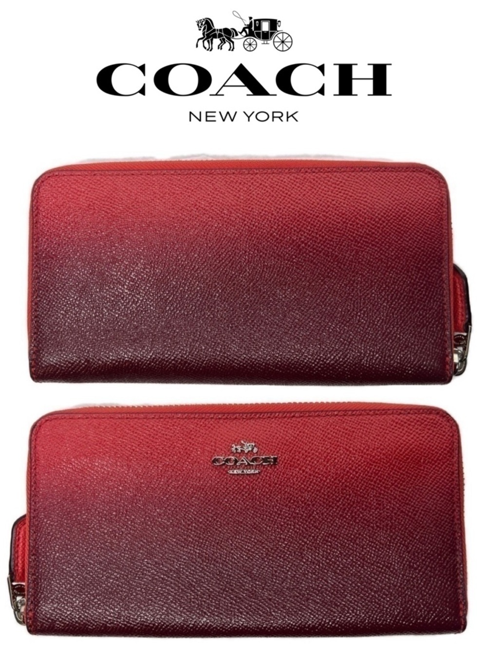 Coach Ombre Red Orange Accordion Wallet Silver/Watermelon Coach Style # F22808
